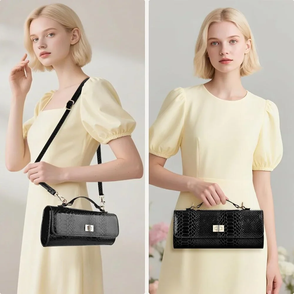 Women Clutch Purse Faux Leather Evening Bag with Detachable Strap for Formal Eve